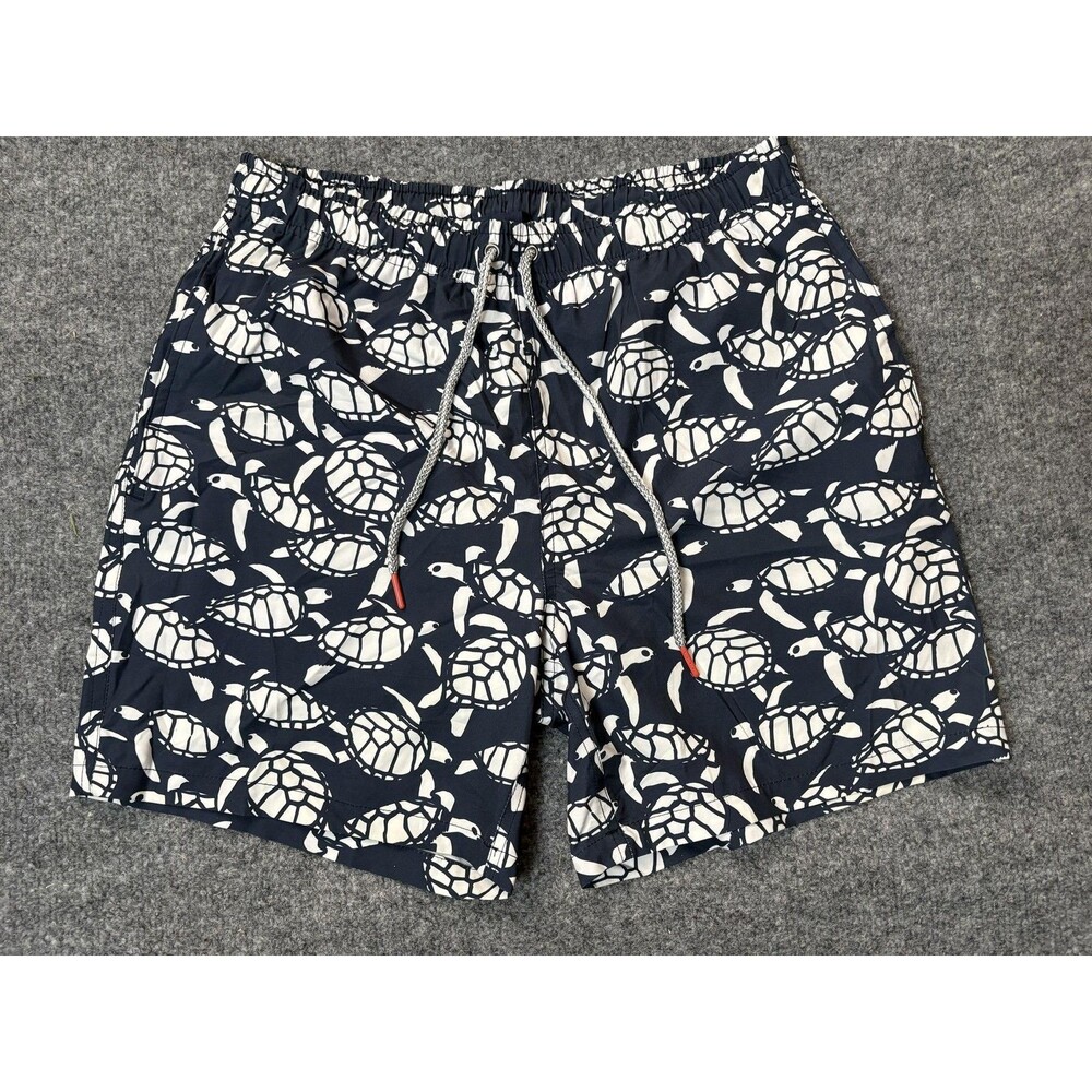 Rainforest Swim Trunks Mens S Blue Turtle Print Elastic Waist Mesh Lined Pockets